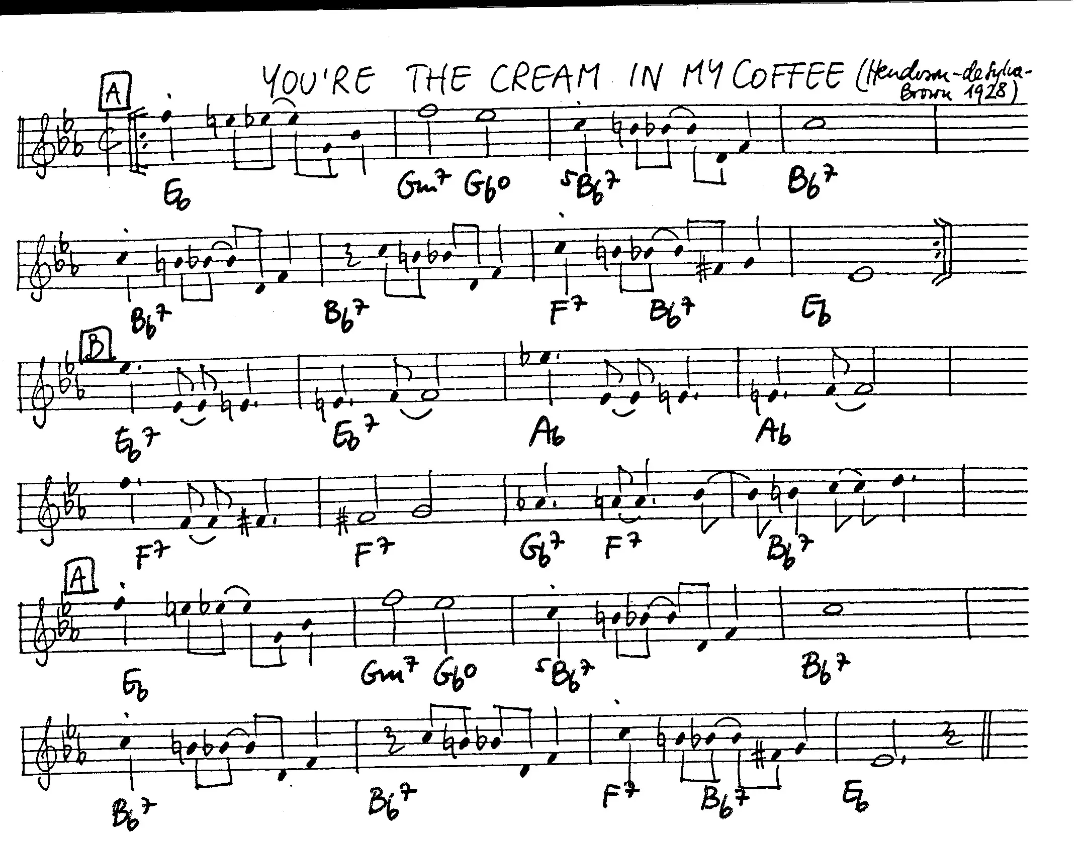 you're the cream in my coffee free jazz leadsheet - Courtesy of the Jungle Jazz Band